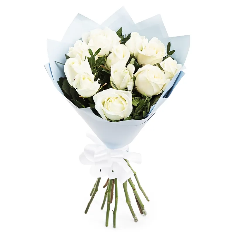 Букет из 11 белых роз с фисташкой